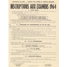 Université de Paris - Faculté des Lettres et Sciences Humaines. Inscriptions aux examens 1964.