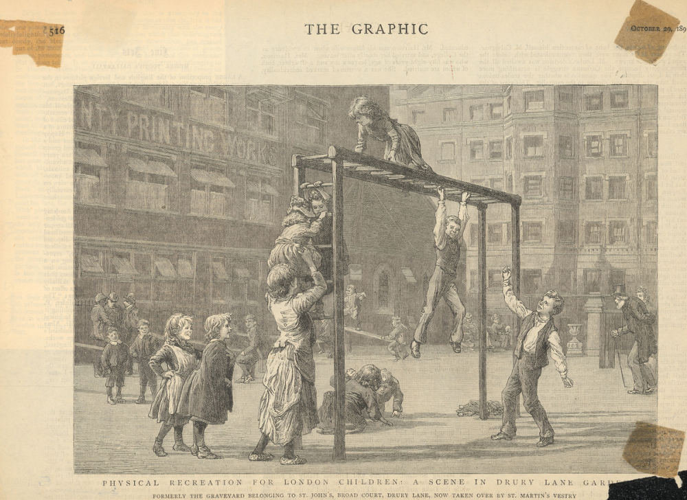 Physical recreation for London children : A scene in Drury Lane Garden
