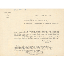Le Recteur de l'Académie de Caen à Monsieur l'Inspecteur d'Académie à Evreux. Lettre administrative. 