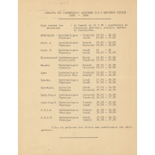 Horaire des conférences assurées par l'externat dirigé. 1955-1956. 