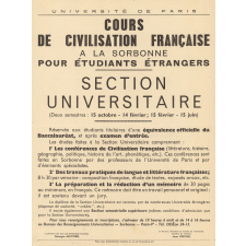 Université de Paris - Cours de civilisation française à la Sorbonne pour étudiants étrangers. Section universitaire.