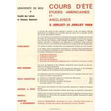 Université de Nice - Faculté des Lettres et Sciences Humaines. Cours d'Eté, Etudes américaines et anglaises, 3juillet-31 juillet 1968.