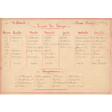 Emploi du temps de classe. Classe Rouge.