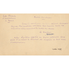Note manuscrite concernant la rentrée des classes. 