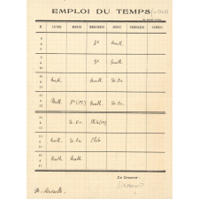 Emploi du temps du professeur. 