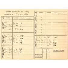 Emplois du temps du professeur. 1953-1954 à 1956-1957. 
