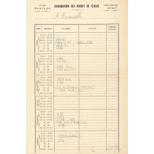 Emplois du temps du professeur. Distribution des heures de classe. Lycée Pasteur. 1950-1951 à 1952-1953. 
