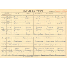 Emploi du temps de classe. Cours élémentaire 2ème année. 1967-1968.
