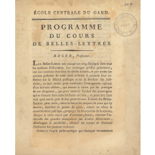 Programme du Cours de Belles-Lettres. Ecole Centrale du Gard.