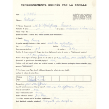 Fiches de renseignements donnés par la famille. 