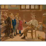 Enfant fumant en classe sous le regard de ses camarades