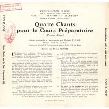 Quatre chants pour le Cours Préparatoire. Premier disque