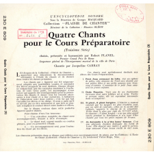 Quatre chants pour le Cours Préparatoire. 3ème disque