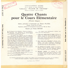 Quatre chants pour le Cours élémentaire. Premier disque