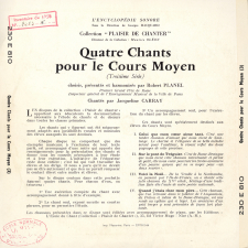 Quatre chants pour le Cours moyen. Troisième disque