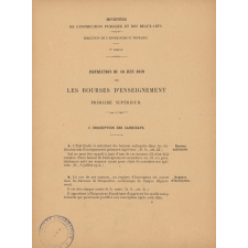 Instruction du 10 juin 1919 sur les Bourses d'Enseignement Primaire Supérieur.