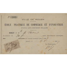 Ville de Rouen. Ecole pratique de commerce et d'industrie pour les jeunes filles. Reçu.