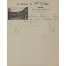 Institution de Mlle Guitton. Facture.