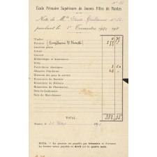 Ecole Primaire Supérieure de Jeunes Filles de Nantes. Factures pour les fournitures. 