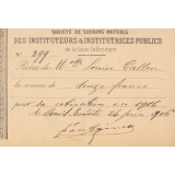 Reçu de paiement à la société de secours mutuels des instituteurs & institutrices publics de la Seine-Inférieure de Mlle Louise Tallon