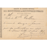 Reçu de paiement à la société de secours mutuels des instituteurs & institutrices publics de la Seine-Inférieure de Mlle Tallon