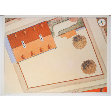 Tableau mural. 1 : les points cardinaux. 2 : le plan de l'école. 