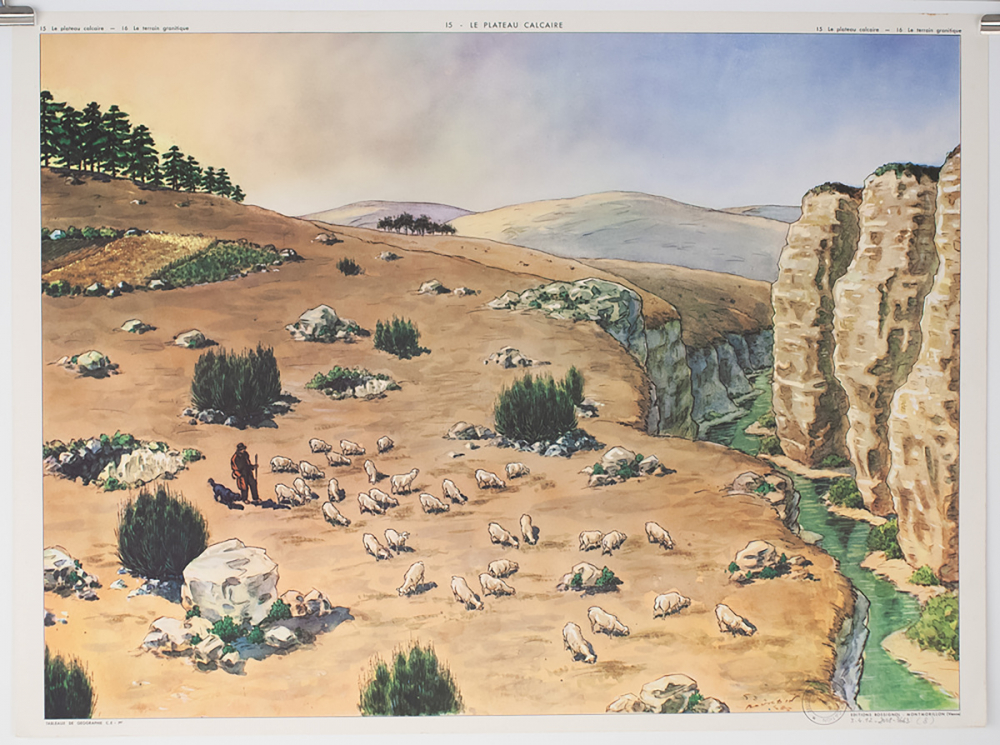 Tableau mural. 15 : le plateau calcaire. 16 : le terrain granitique.