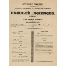 République Française - Université de France. Académie de Grenoble. Faculté des Sciences. Année scolaire 1849-1850.