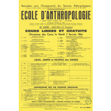 Association pour l'Enseignement des Sciences Anthropologiques - Ecole d'Anthropologie, 88e année-1963-1964 (2e trimestre) - Cours Libres et Gratuits.