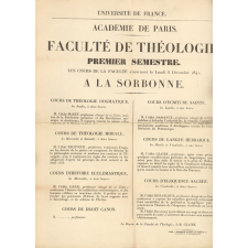 Université de France - Académie de Paris. Faculté de Théologie, Premier Semestre. A la Sorbonne.
