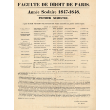 Faculté de Droit de Paris - Année scolaire 1847-1848. Premier Semestre.