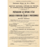 Ministère de l'Education Nationale - Conservatoire National des Arts et Métiers. Institut National d'Etude du Travail et d'Orientation Professionnelle. Préparation au Diplôme d'Etat de Conseiller d'Orientation Scolaire et Professionnelle.