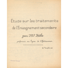 Etude sur les traitements de l'Enseignement secondaire.