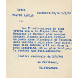A propos de l'affectation à la rentrée 1940 des enseignants repliés. 