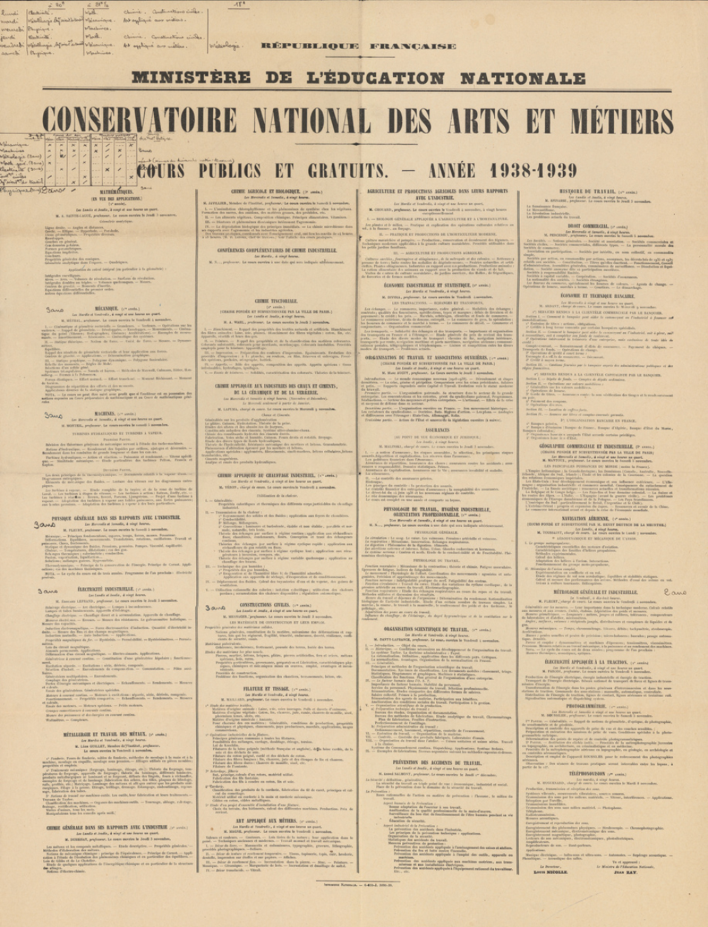Conservatoire National des Arts et Métiers. Cours publics et gratuits.-Année 1938-1939.