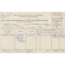 Etat des honoraires à payer aux répétiteurs.