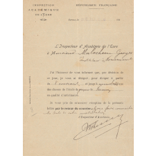 Arrêté de nomination de M. Mulocheau, Instituteur intérimaire d'une classe à Vernon.