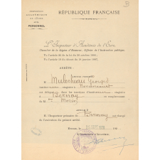 Arrêté de nomination de M. Mulocheau, Instituteur stagiaire à Bernay. Personnel.