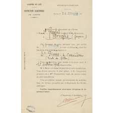 Arrêté de nomination de Melle Grados, Institutrice stagiaire à Saint-Pierre-de-Cernières. Personnel.