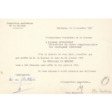 Avis d'obtention de la médaille de bronze pour une institutrice.