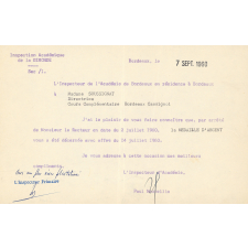 Avis d'obtention de la médaille d'argent.