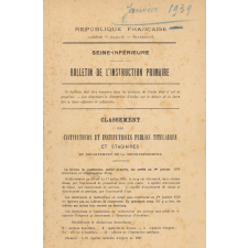 Classement des instituteurs et institutrices publics titulaires et stagiaires du département de la Seine-Inférieure. Bulletin de l'Instruction Primaire. Seine-Inférieure.