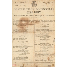 Tableau de la distribution solennelle des Prix accordés aux élèves du Collège de Neufchâteau. 