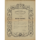Diplôme de Mention Honorable Assez Bien du Pensionnat-Externat de La Salle des Frères des Écoles Chrétiennes de Grenoble. 