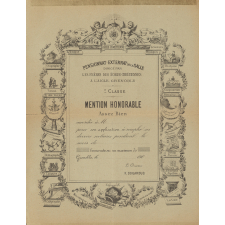 Diplôme de Mention Honorable Assez Bien du Pensionnat-Externat de La Salle des Frères des Écoles Chrétiennes de Grenoble. 