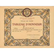 Diplôme d'Inscription au Tableau d'Honneur des Écoles de la ville de Paris.