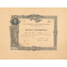 Billet d'Honneur de l'École Commerciale des Francs-Bourgeois à Paris.