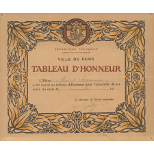 Diplôme d'Inscription au Tableau d'Honneur des Écoles de la ville de Paris. 