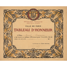 Diplôme d'Inscription au Tableau d'Honneur des Écoles de la ville de Paris. 