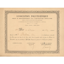 Diplôme de 1er Prix de Physique de l'Association Polytechnique pour le Développement de l'Instruction Populaire.